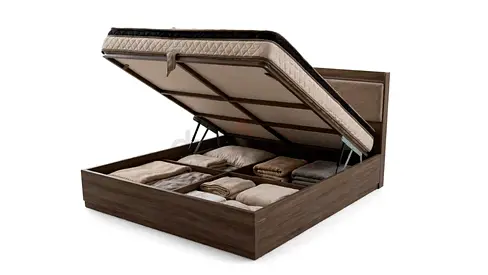 Double Ottoman Storage Bed with Hydraulic Lift - Dark Wood Finish