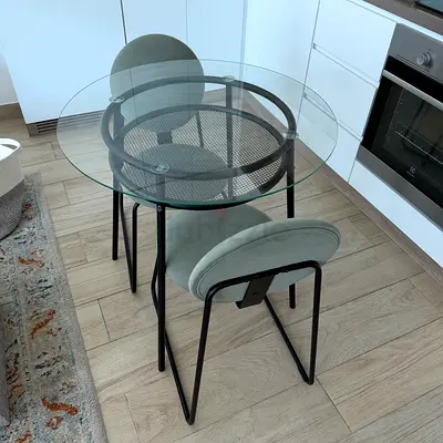Glass Dining Set – Compact & Ergonomic (Black & Dark Green)