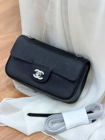 Black grained calfskin Flap bag