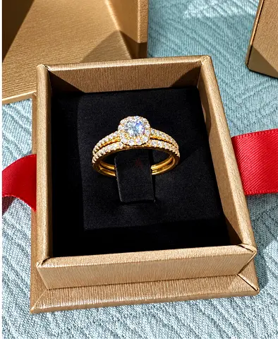 18k Yellow Gold Dual Band Ring with Natural Diamond - Authenticated by IGI. 💍 Size 6.5