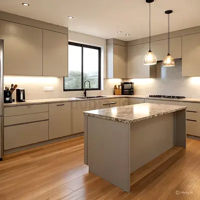 Modern Grey Kitchen Island with Marble Top