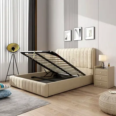 Brand new beige colour 180*200 king size bed with hydrulic storage