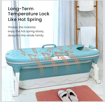 Portable Folding Home Spa Bathtub with Headrest - Light Blue