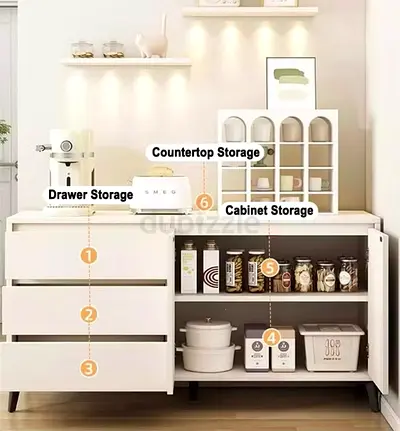 White Modern Sideboard Cabinet with Drawers and Shelves