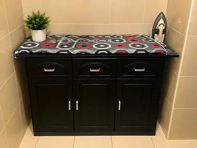 Black Wooden Storage Cabinet with 3 Doors and iron stand