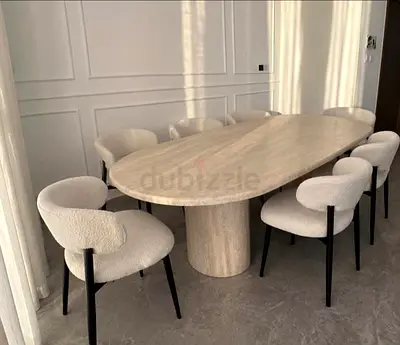 Premium Travertine Dining Table + 8 Boucle Chairs from OC Home - 
Mint Condition Almost New (6 Month