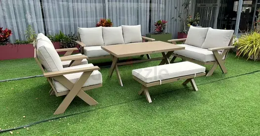 Outdoor garden seating set - 6-piece sofa, chairs, bench and table