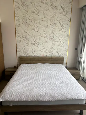 Wooden King Bed Set (incl. mattress) with Dressing Drawer + 2 Night table – Good Condition
