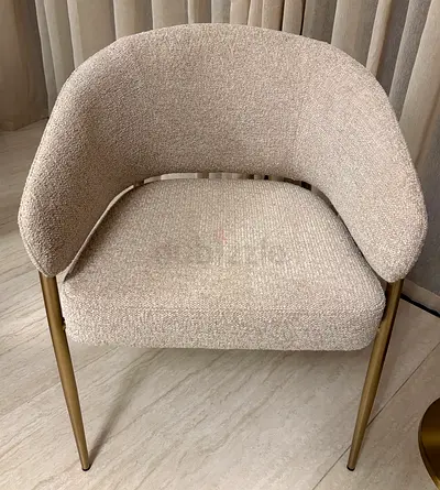 6 Beige Boucle Accent Chair with Gold Legs - Brand new