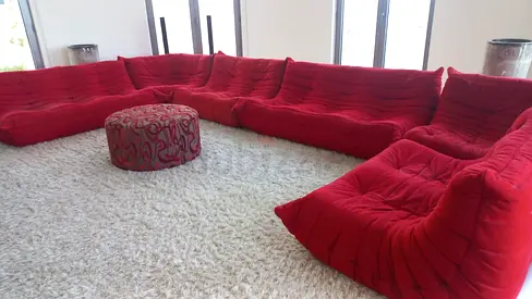 21stC Red "Togo" U Shape Sofa Set