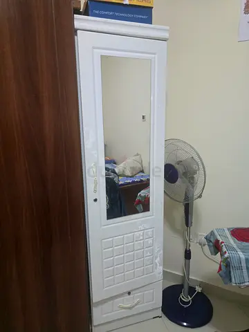 White Wardrobe with Built-in Mirror and Drawer