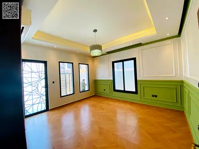 Villa in Barmatha, Sharjah, at the Sharjah entrance from the Ajman side. 3 master bedrooms with dressing rooms. Large reception area. Large master majlis with 2 washbasins. Large kitchen with natural