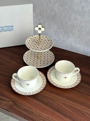 Louis Vuitton porcelain espresso cup set (2) in original box