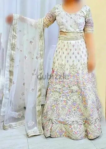 White embroidered dimple lehenga with dupatta - lightly used
