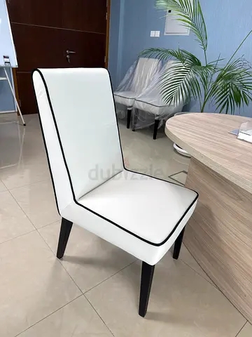 White upholstered dining/side chair with black piping - 6 pieces