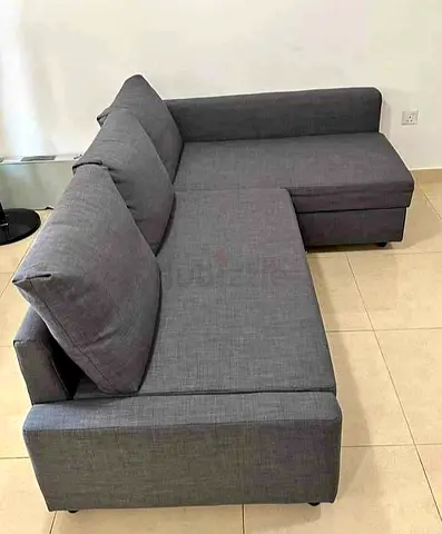 Compact L-shaped Grey Fabric Sofa - Good Condition