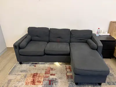 Danube Home Vermax L-Shape Sofa – Dark Grey