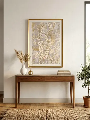 (EXCLUSIVE ART SALE, 80% OFF FOR AED 199) Modern Botanical Gold Tropical Foliage Printed Framed Art