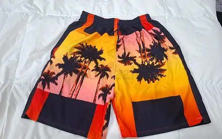 Men's Tropical Palm Print Swim Shorts - Size Medium