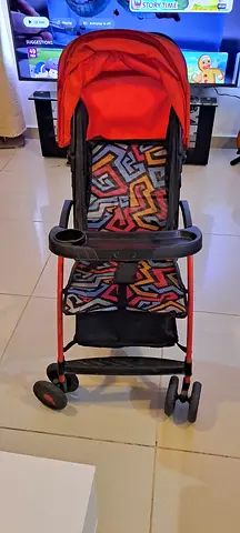 Lightweight Red Umbrella Stroller with Snack Tray and Storage