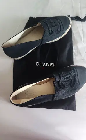 Chanel black canvas espadrilles