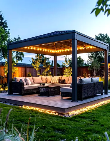 Outdoor Gazebo with Rattan Sofa Set