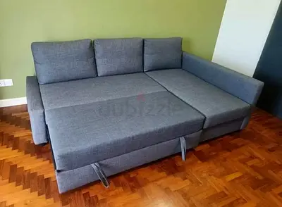 Grey L-shaped Sofa Bed - Converts to Double Bed, Good Condition
