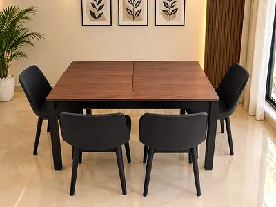 Modern Square Dining Table with Four Black Chairs