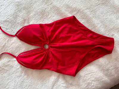 Red one-piece women’s swimsuit, size M