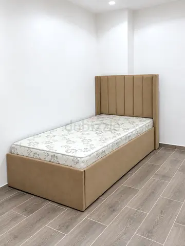 New Single fabric bed with storage and mattress - beige