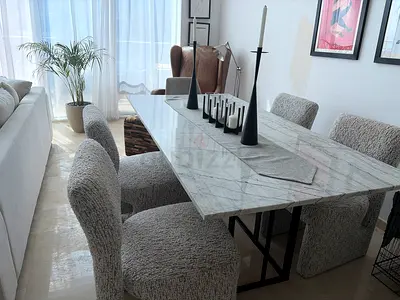 Modern Marble Dining Table with 4 Upholstered Chairs