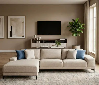 Beige L-shaped Modern Sofa with Left Chaise - Comfortable 3-Seater