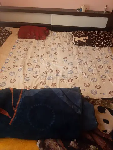 King bed frame with mattress and drawers bedding - good condition