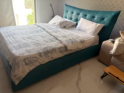 Modern Teal Leather Tufted King Size Bed Frame