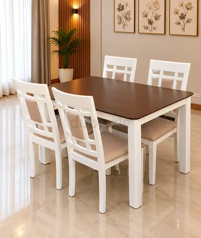 Modern 4-Seater Dining Table Set with White Chairs