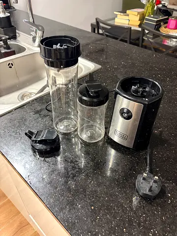 Black & Stainless Portable Blender/Grinder with Two Bottles - Good Condition