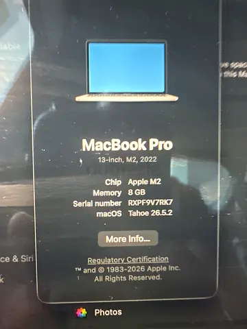 MacBook Pro 13-inch (2022) - M2, 8GB RAM, 256GB - Good Condition