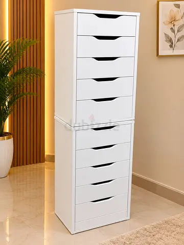 White 10-Drawer Chest of Drawers Slim Storage Tower
