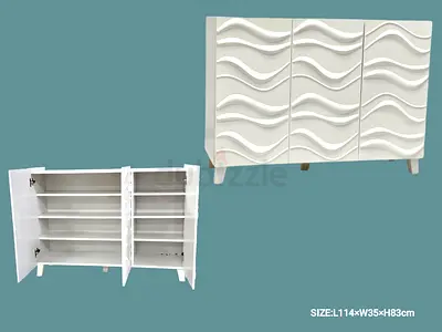 White 3-door Modern Shoe Cabinet / Storage Sideboard (114x35x83cm)