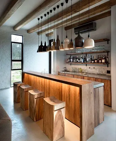 Modern Wooden Bar Table and Stools Set
