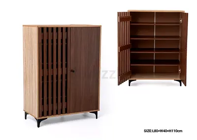 Wooden Storage Cabinet with Slatted Door - 80x40x110cm