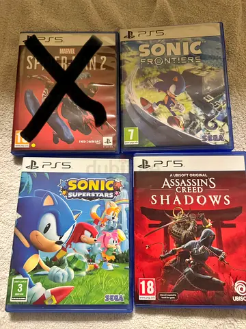 PS5 games cds - -Sonic -AC shadows-Spider man 2