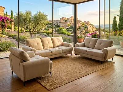 Beige 3-piece Sofa Set — 3-seater, 2-seater and Armchair in Good Condition