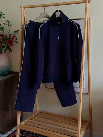 Gucci Navy Blue Tracksuit Set — Zip Neck Pullover and Matching Joggers (SUPER MASTER QUALITY)
