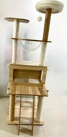 Wooden Multi-level Cat Tree Tower with Scratching Posts and Hammock