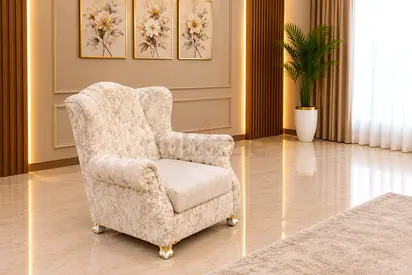 Elegant Tufted Wingback Armchair in Floral Fabric
