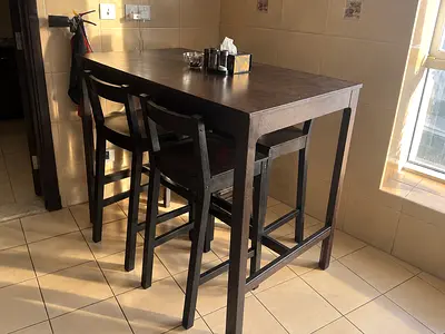 Solid Wood High Bar/coffee Table with 4 Matching Stools - Dark Brown