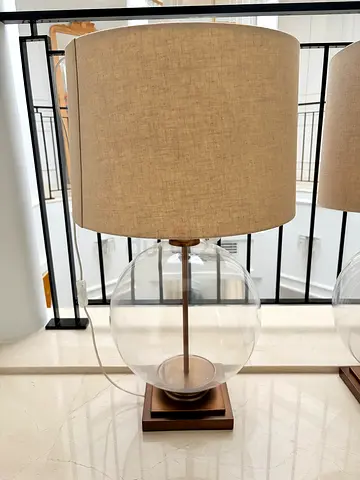 Glass Globe Table Lamp from The One with Linen Shade - Pair Available