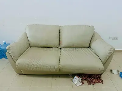 Beige 05 Seater Leather Sofa in Good Condition