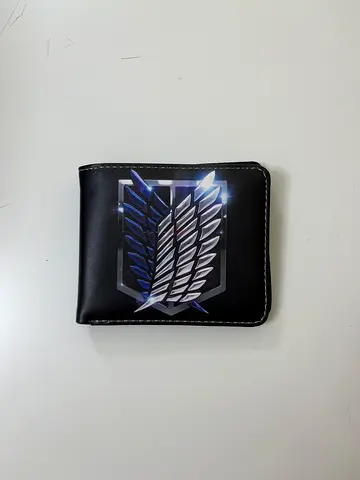 Black Anime Wallet with Wing Emblem - Compact Bi-fold
